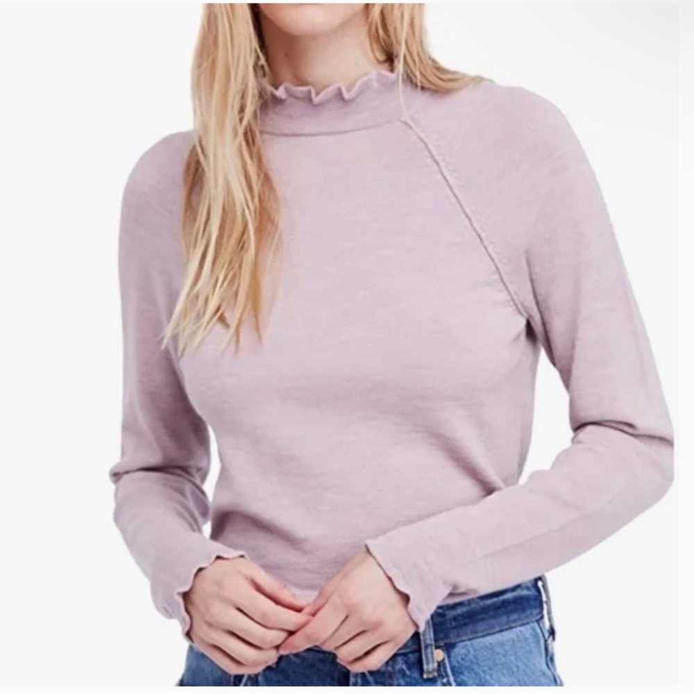 Free People Needle and Thread Ruffled Mock-Neck Sweater in Lilac
